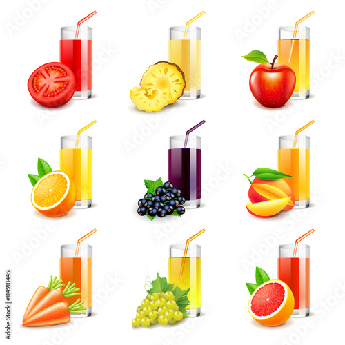 Fruit juice icons vector set