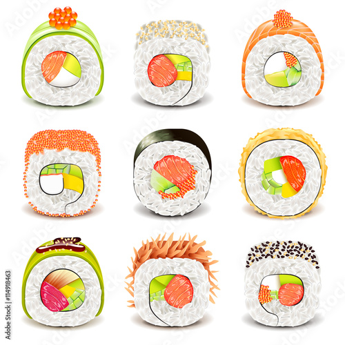 Sushi roll icons vector set