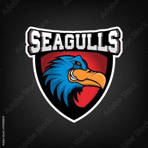 Angry seagull head  on dark background. Sport team or club emble