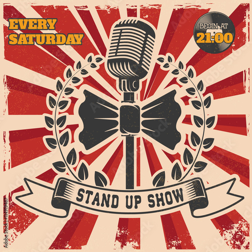 Retro stand up comedy show vintage poster template.