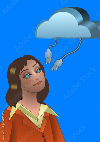 Girl discovering cloud computing