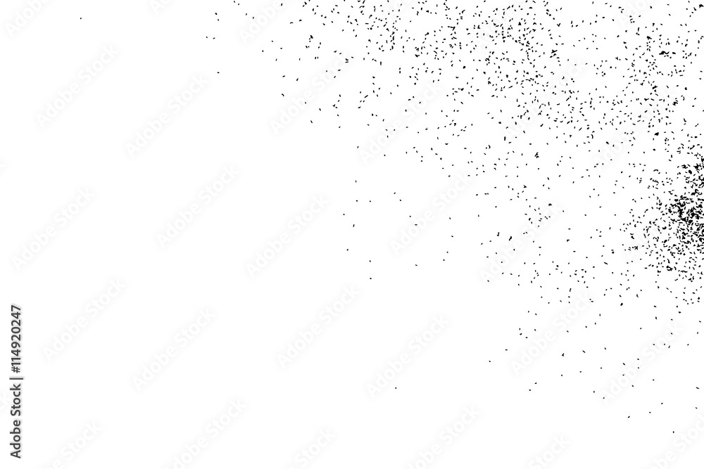 Abstract grainy texture isolated on white background. Silhouette of food flakes such as salt or almond or wheat flour spread on the flat surface or table. Top view. Dust, sand blow or bread crumbs.