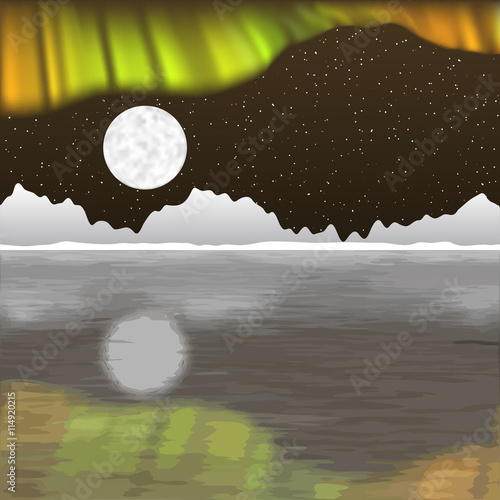 Arctic pole vector landscape with aurora