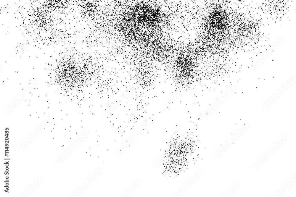 Fototapeta premium Abstract grainy texture isolated on white background. Silhouette of food flakes such as salt or almond or wheat flour spread on the flat surface or table. Top view. Dust, sand blow or bread crumbs.