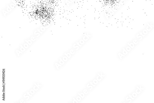 Abstract grainy texture isolated on white background. Silhouette of food flakes such as salt or almond or wheat flour spread on the flat surface or table. Top view. Dust, sand blow or bread crumbs.
