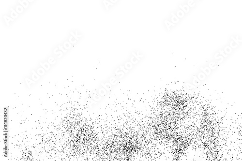 Abstract grainy texture isolated on white background. Silhouette of food flakes such as salt or almond or wheat flour spread on the flat surface or table. Top view. Dust, sand blow or bread crumbs.