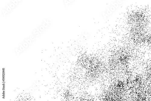 Abstract grainy texture isolated on white background. Silhouette of food flakes such as salt or almond or wheat flour spread on the flat surface or table. Top view. Dust, sand blow or bread crumbs.