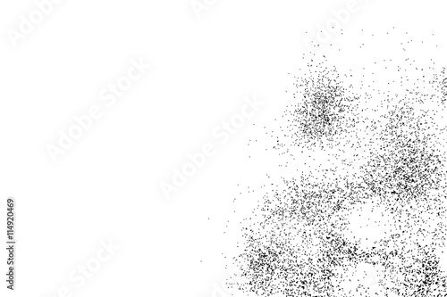 Abstract grainy texture isolated on white background. Silhouette of food flakes such as salt or almond or wheat flour spread on the flat surface or table. Top view. Dust, sand blow or bread crumbs.