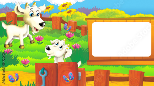 Cartoon scene with funny young goat - illustration for children