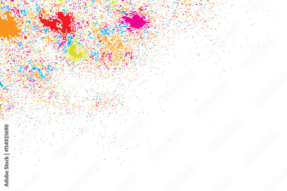 Colorful explosion of confetti. Isolated on black background. Coloured glitter and sprinkles. Grainy abstract holiday illustration. Multi colored texture.