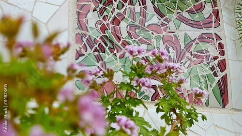 Detailed view of the houses in Antoni Gaudi's Park Guell, Barcelona, Spain