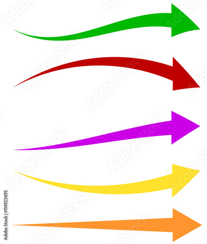 Set of 5 colorful arrow shapes. Long, horizontal arrows