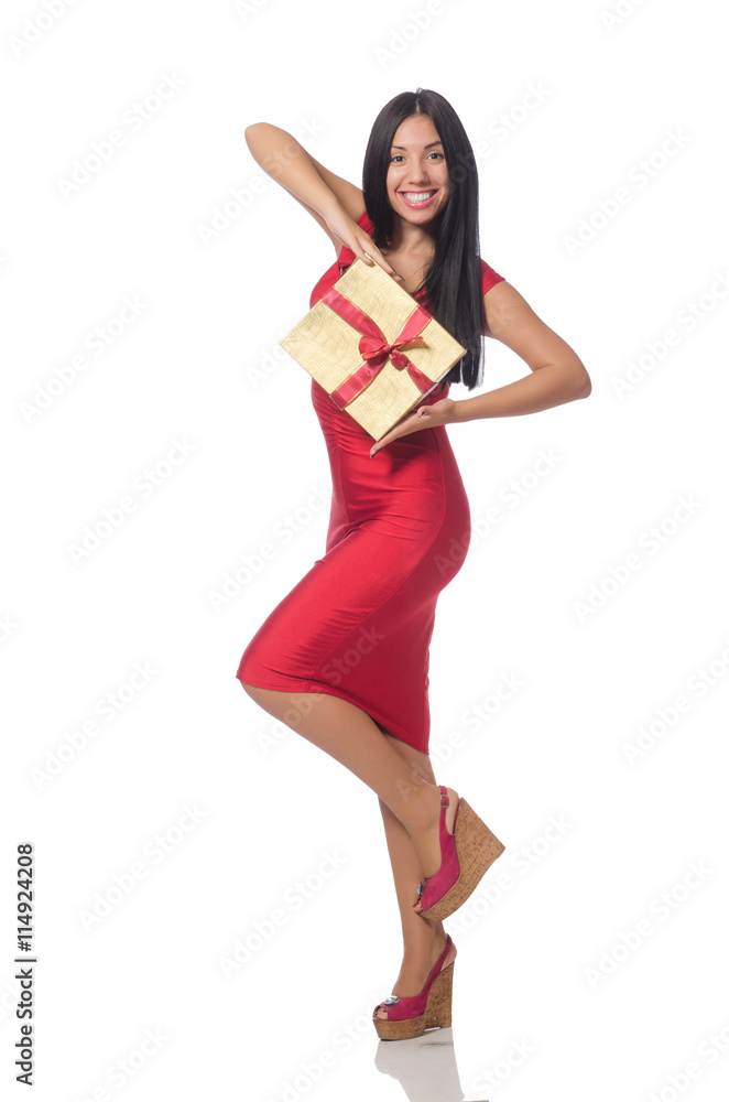 Woman with giftboxes isolated on white Woman with giftboxes isolated on white