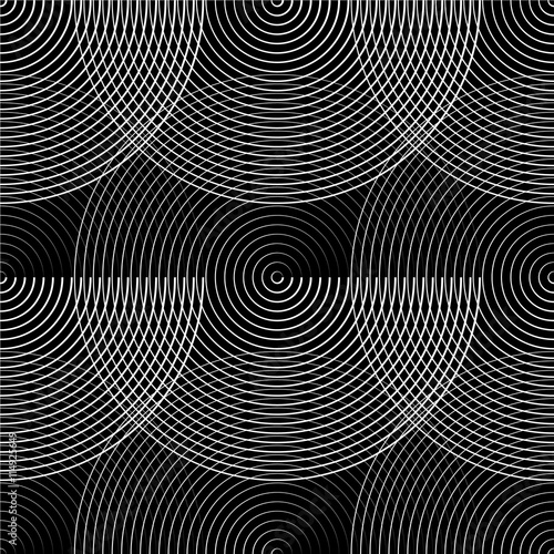 Concentric circles seamless monochrome pattern. Abstract geometr