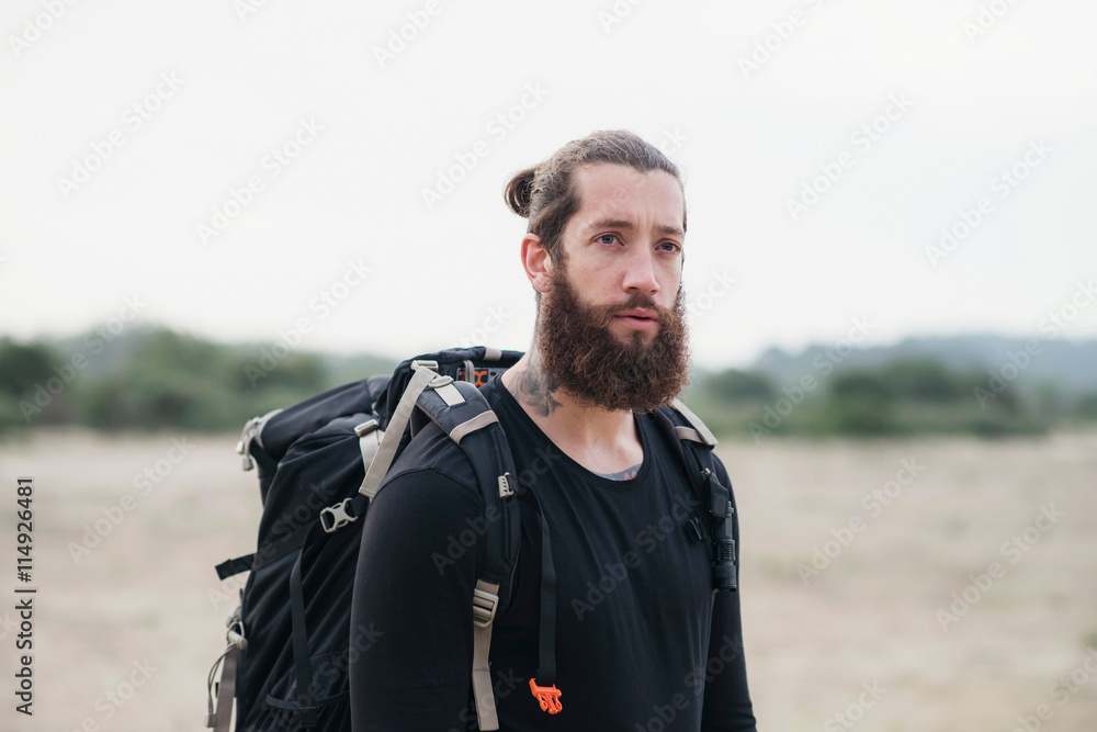 Hiker with beard outdoors Hiker with beard outdoors