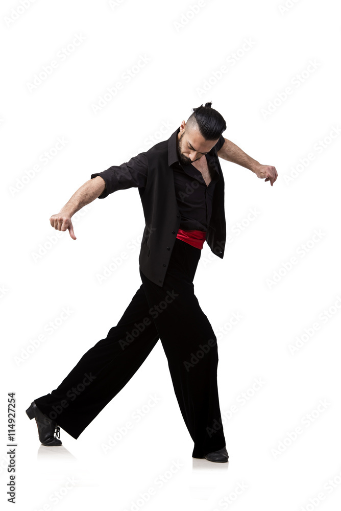 Man dancer dancing spanish dances isolated on white Man dancer dancing spanish dances isolated on white