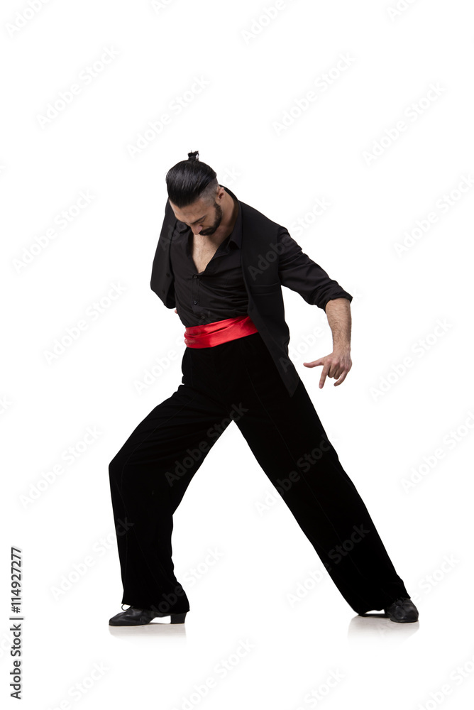 Man dancer dancing spanish dances isolated on white Man dancer dancing spanish dances isolated on white