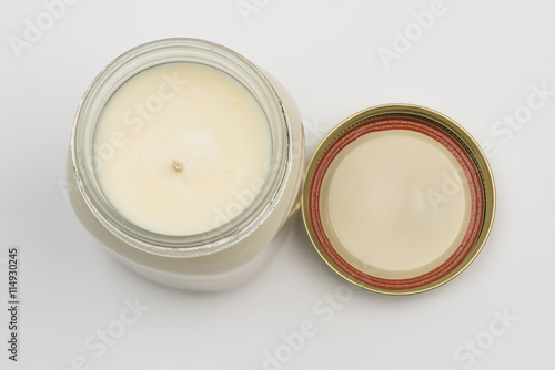 Jar candle and lid from above