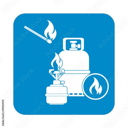 Camping stove with gas bottle icon vector. Vector illustration.