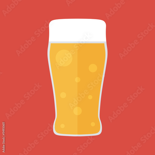 Flat design glass of beer on red background vector illustration.