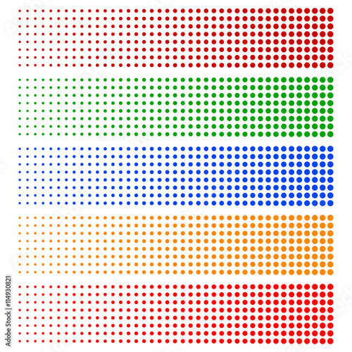 Halftone elements. Fading circles in 5 colors.