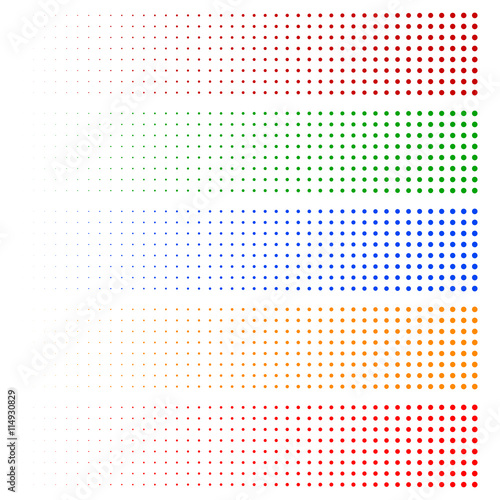 Halftone elements. Fading circles in 5 colors.