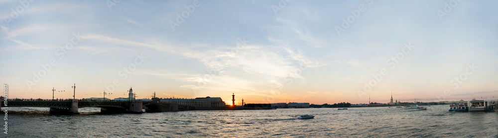 Panorama of water area of the Neva River from the Palace Embankment.