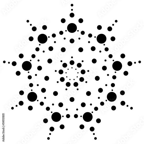 Dots, circles radial, radiating motif, element. Abstract minimal