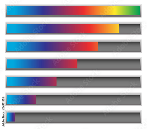 Set of progress, loading bars, preloaders in sequence from low t