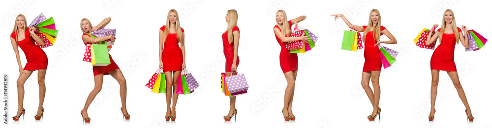 Woman with shopping bags isolated on white Woman with shopping bags isolated on white