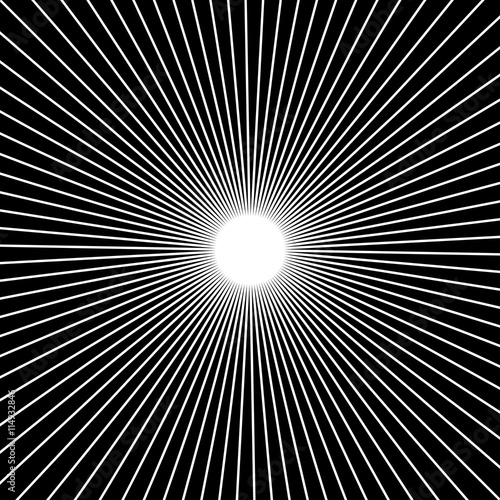 Radial, radiating straight thin lines. Circular black and white