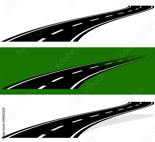 Vanishing, fading two-lane road in versions. Simple perspective,