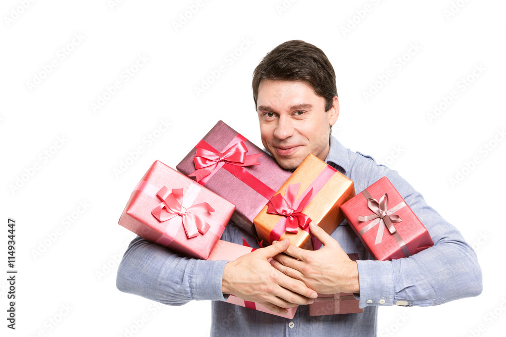 Happy man and gifts Happy man and gifts