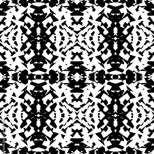 Mirrored geometric pattern. Repeatable monochrome abstract backg