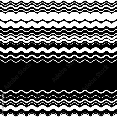 Wavy, zig-zag horizontal parallel lines. Abstract monochrome sea