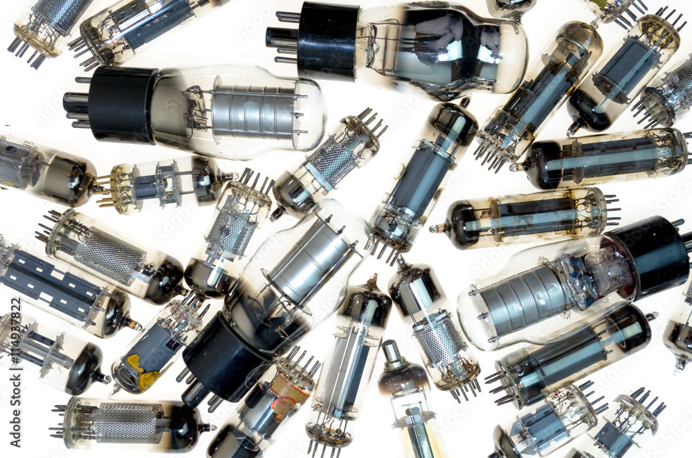 Vacuum electronic tubes isolated on white background Vacuum electronic tubes isolated on white background