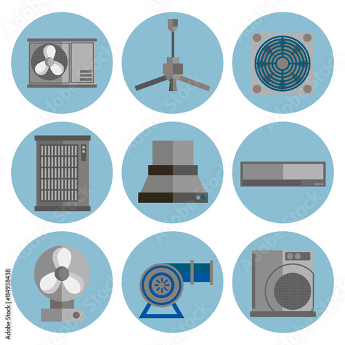 conditioning system flat icons set