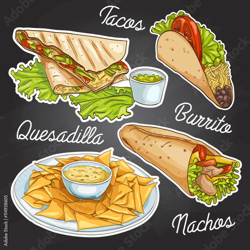 Mexican food on a black board