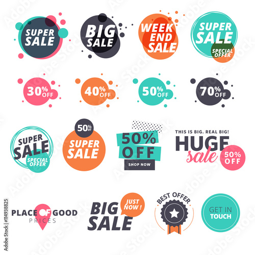 Set of flat design sale stickers. Vector illustrations for online shopping, product promotions, website and mobile website badges, ads, print material. photo