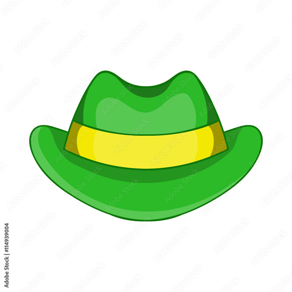 Green hat icon in cartoon style isolated on white background. Headdress symbol Green hat icon in cartoon style isolated on white background. Headdress symbol