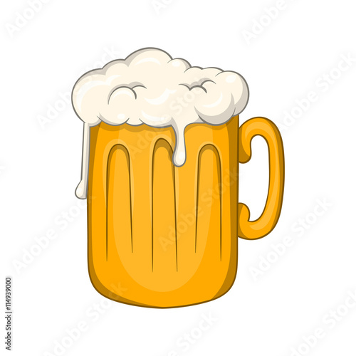Mug with beer icon in cartoon style isolated on white background. Alcoholic beverages symbol