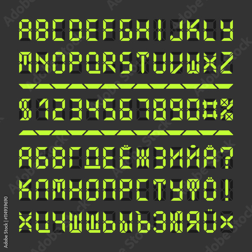 Digital led font alphabet letters and numbers