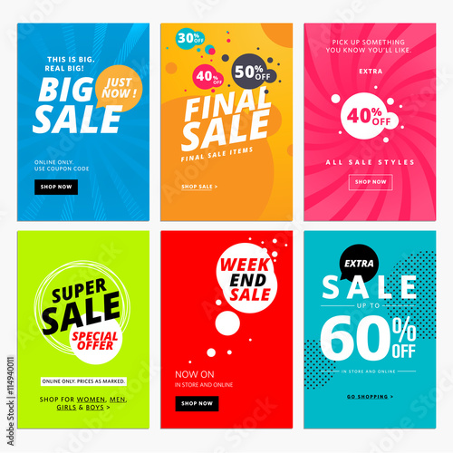 Set of sale website banner templates. Vector illustrations for social media banners, posters, email and newsletter designs, ads, promotional material.