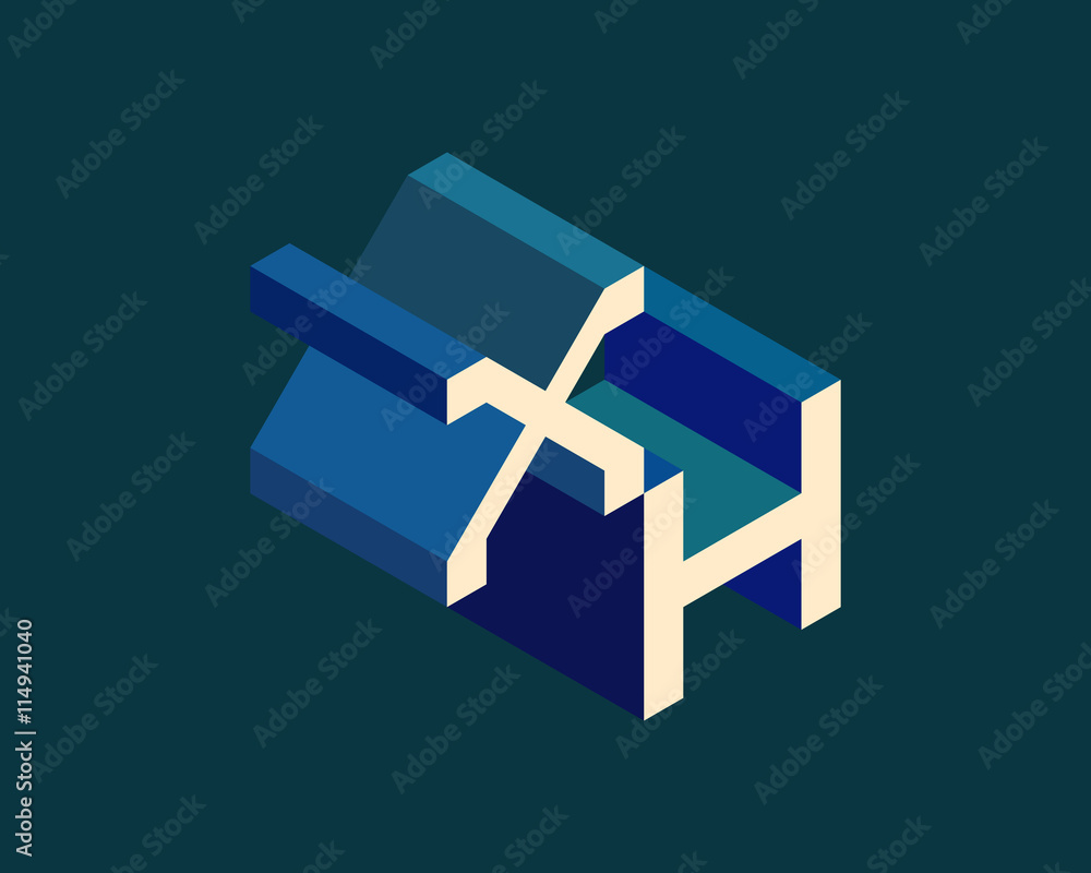 XH isometric 3D letter logo. three-dimensional stock vector alphabet font typography design. XH isometric 3D letter logo. three-dimensional stock vector alphabet font typography design.