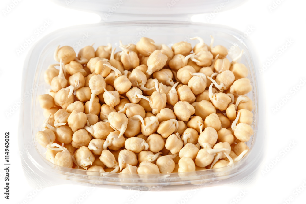 grains of germinated chickpeas in an open container grains of germinated chickpeas in an open container