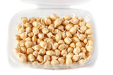 grains of germinated chickpeas in an open container