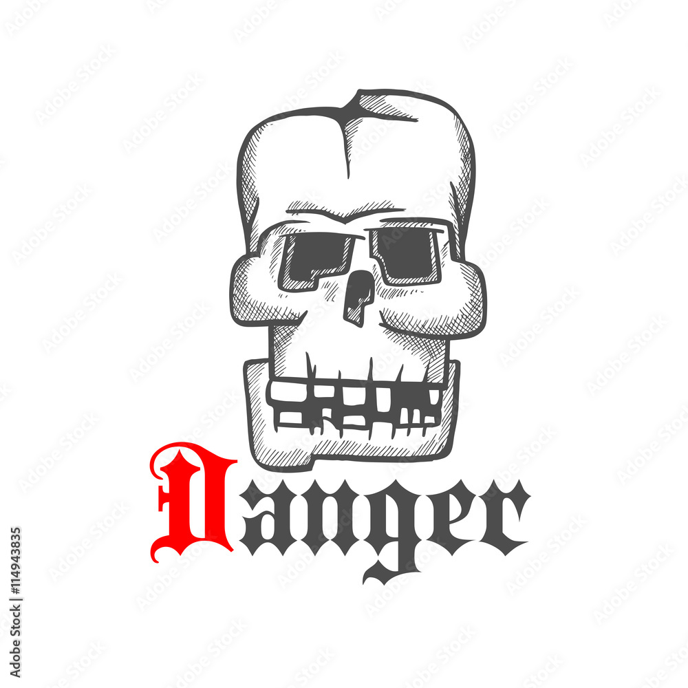 Square human skull engraving sketch symbol Square human skull engraving sketch symbol