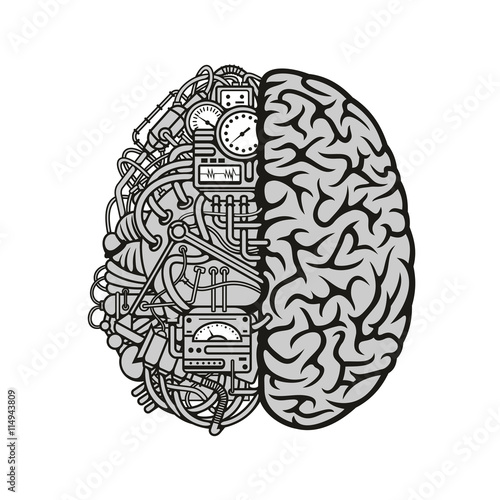 Combined human brain with computing engine icon
