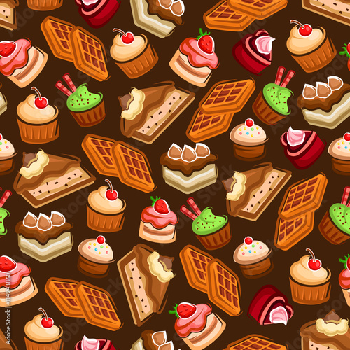 Cakes, cupcakes and waffles seamless pattern