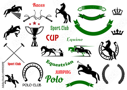 Equestrian sports design elements with horses